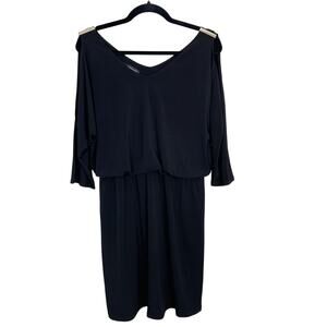 INC International Concepts Medium M Black Cold Shoulder Cinch Waist Dress Jersey